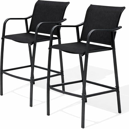 Crestlive Products Patio Wood Bar Stools Counter Height Chairs All Weather Furniture with Heavy Duty Aluminum Frame in Brown Finish for Outdoor Indoor, Pack of 2 (Brown)