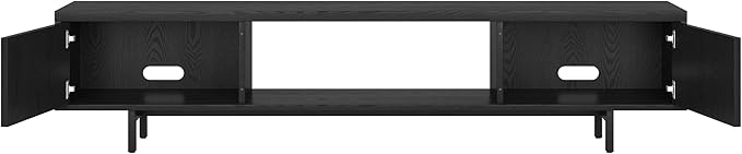 Henn&Hart Fluted TV Stand for TVs up to 78" with 2 Ribbed Side Storage Cabinets and Open Center Storage for Living Room, Family Room, or Office, Natural Black