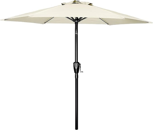 Simple Deluxe 7.5ft Patio Umbrella Outdoor Table Market Yard Umbrella with Push Button Tilt/Crank, 6 Sturdy Ribs for Garden, Deck, Backyard, Pool, Creamy White