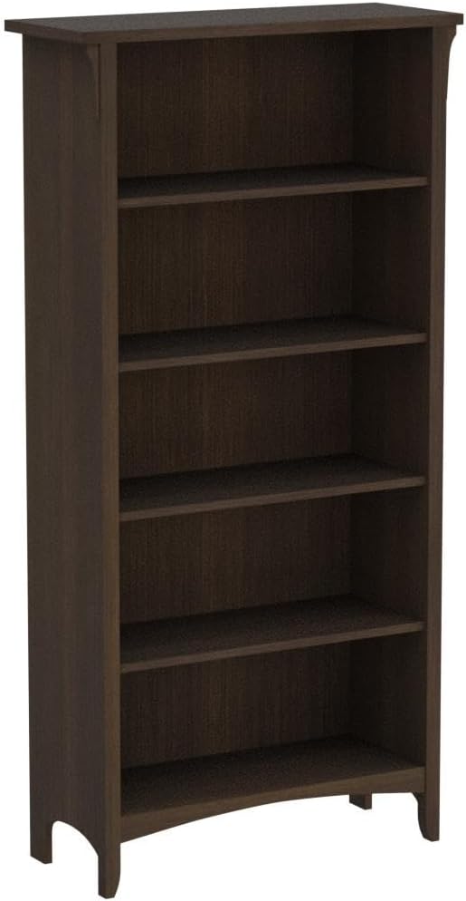 Bush Home Salinas Tall 5 Shelf Bookcase - Set of 2 in Ash Brown, Vertical Office Storage, Bookshelves for Home Workspace, Multi-Purpose Shelving Units