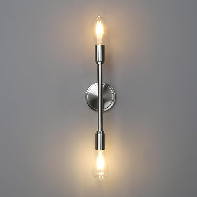 Phansthy Wall Sconces Set of Two, Modern Sconces Wall Lighting Fixtures, 2-Light Bathroom Light Over Mirror, Indoor Ceiling Light/Wall Light for Bedroom, Living Room (Brushed 2 Pack)