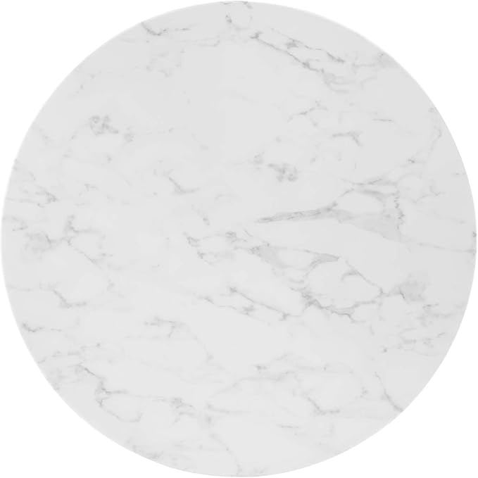 Modway Verne Round Artificial Marble 35" Dining Table in Gold White