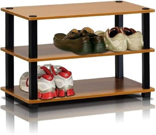 Furinno Turn-S-Tube 3-Tier Shoe Rack, Light Cherry/Black