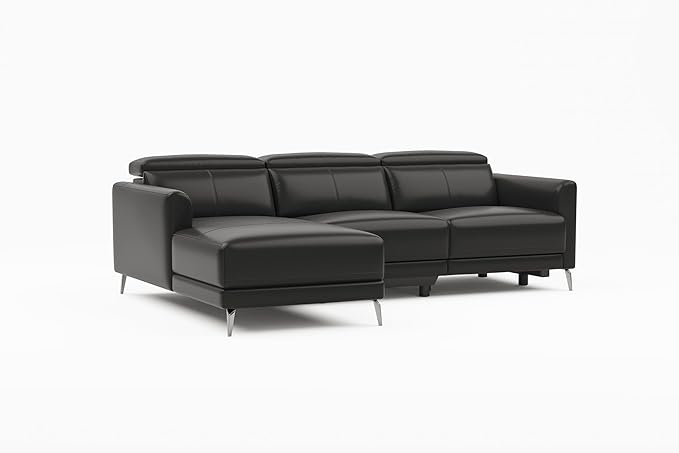 Valencia Andria 99.5" Reclining Leather Sectional Sofa, 3 Seater Reclining Couch with Left Hand Chaise | Italian Nappa 11000 Top Grain Leather | Power Reclining Seat with Adjustable Headrests - Black