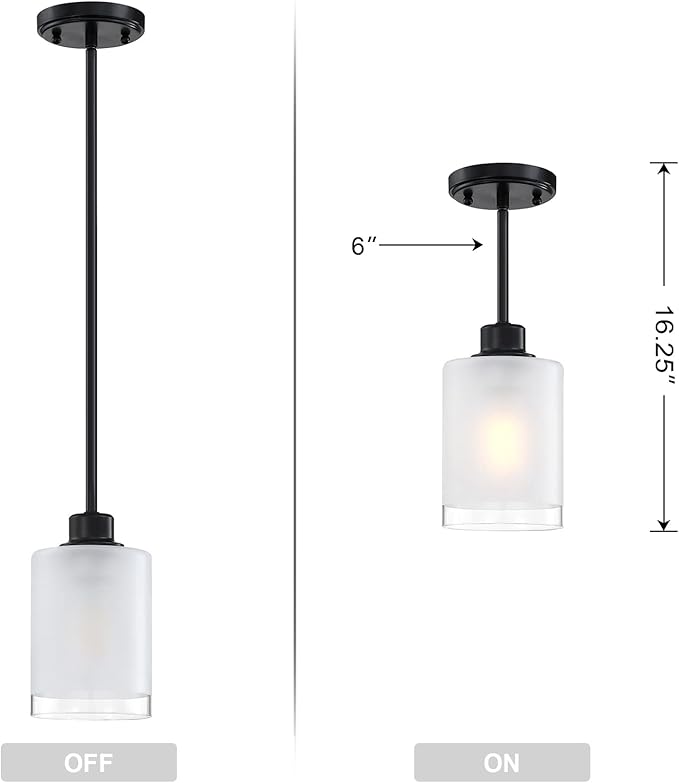 3 Pack 1-Light Industrial Farmhouse Kitchen Island Pendant Ceiling Light Frosted Glass Fixture,Black Finish for Bedroom Hallway Dining Room Entryway Over Sink