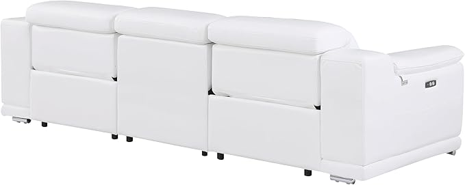 BlackJack Furniture Venice Top Grain Italian Leather Dual Power Recliner Sofa - 107" Theater Seating Modern Couch for Living Room Apartment Lounge Home with Adjustable Headrests & USB Port, White