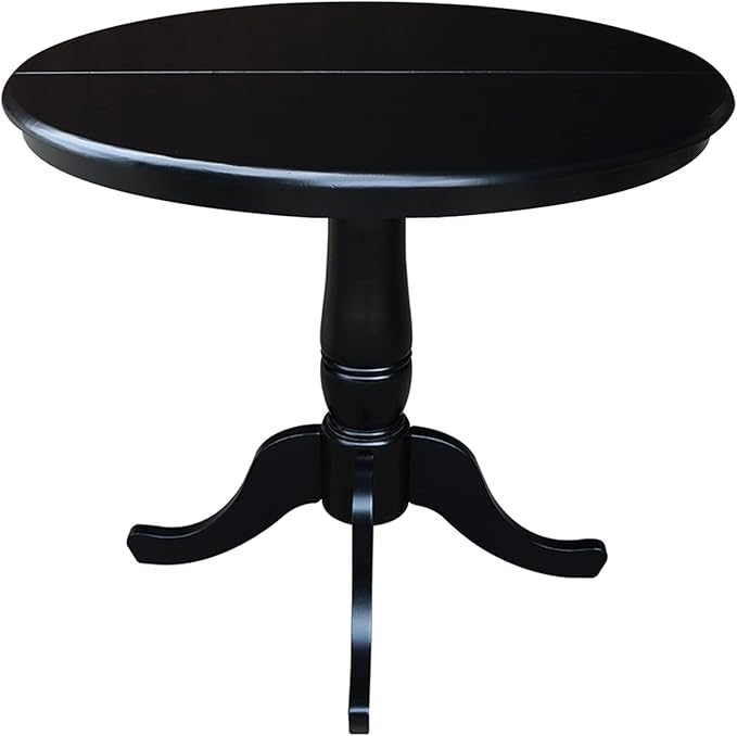 International Concepts 36-Inch Round Top Pedestal Table with 12-Inch Leaf, 30-Inch Standard Table Height, Black