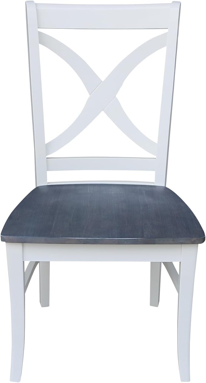 International Concepts Set of Two Vineyard Curved X Back Chairs, White/Heather gray