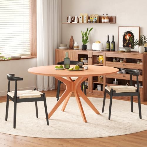 Bellemave Round Dining Table for 4-6, Solid Wood 47" Kitchen Table with Intersecting Pedestal Base, for Kitchen, Dining Room, Living Room (Honey)