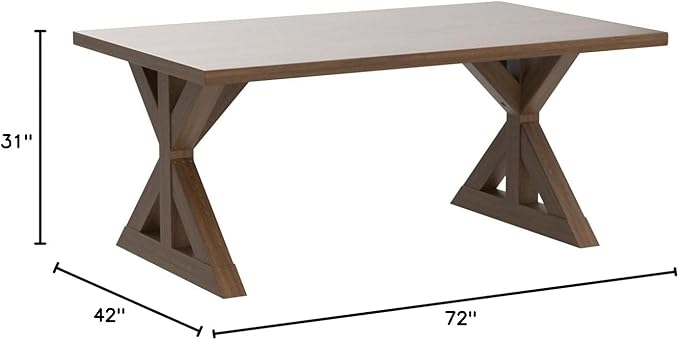 Enna Morden Farmhouse Wood Trestle Dining Table, Brushed Driftwood Finish