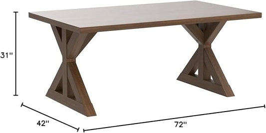Enna Morden Farmhouse Wood Trestle Dining Table, Brushed Driftwood Finish
