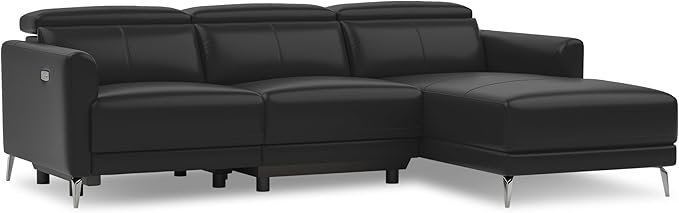 Valencia Andria 99.5" Leather Reclining Sectional Sofa, 3 Seater Reclining Couch with Right Hand Chaise | Italian Nappa 11000 Top Grain Leather | Power Reclining Seat with Adjustable Headrests - Black