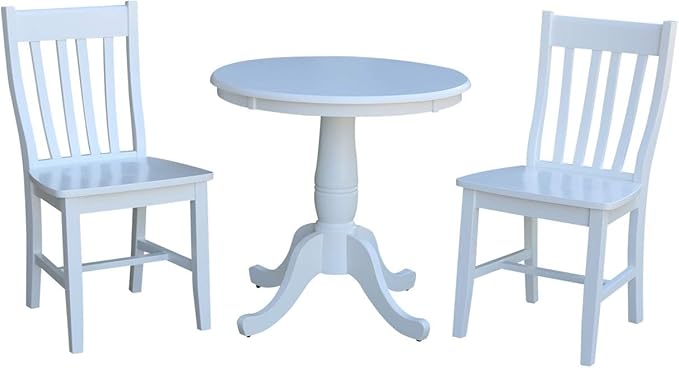 IC INTERNATIONAL CONCEPTS 30" Round Top Pedestal Wood Table with 2 Dining Chairs in White