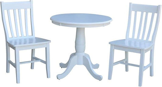 IC INTERNATIONAL CONCEPTS 30" Round Top Pedestal Wood Table with 2 Dining Chairs in White