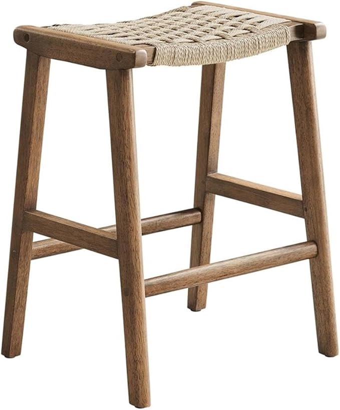 Modway Saoirse Woven Rope Wood Counter Stool - Set of 2 in Walnut Natural