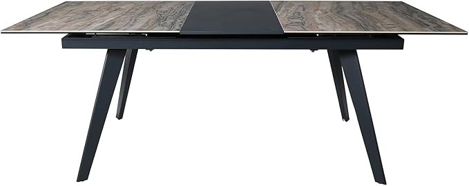 Acanva Expandable Dining Table for 6-8 Seat, Modern Rectangle Design with Extension Leaf for Kitchen Restaurant, Thicker Top and Carbon Steel Pedestal, 67’’(+18’’)x35.3’’x30’’, French Oak Grey/Black