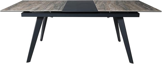 Acanva Expandable Dining Table for 6-8 Seat, Modern Rectangle Design with Extension Leaf for Kitchen Restaurant, Thicker Top and Carbon Steel Pedestal, 67’’(+18’’)x35.3’’x30’’, French Oak Grey/Black