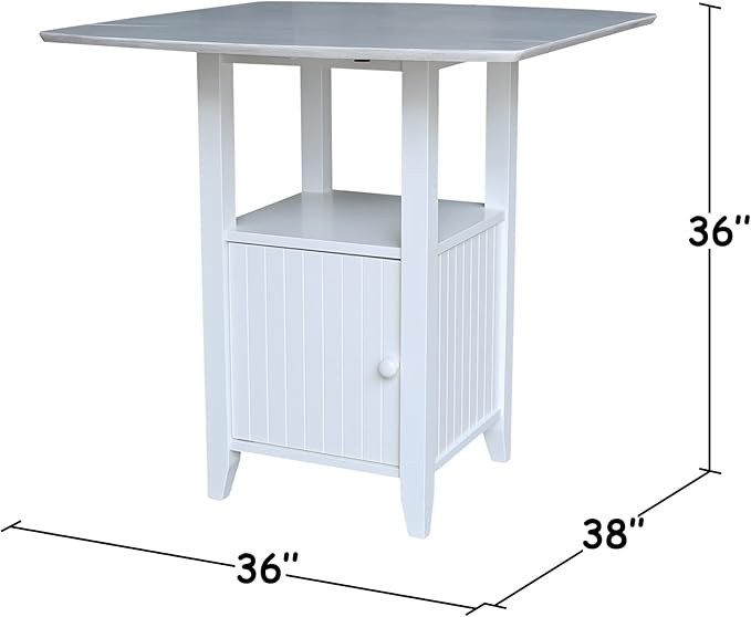 IC INTERNATIONAL CONCEPTS Dual Drop Leaf White Wood Bistro Table Counter Height with Storage