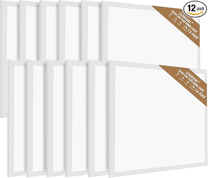 2x2 LED Flat Panel Troffer Light, 12 Pack 45W,5800LM, Edge-Lit 2x2FT LED Drop Ceiling Light Fixtures,5000K Daylight White,0-10V ETL Listed,Works from 110-277V AC