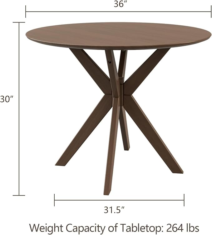 ERGOMASTER Round Dining Table, 36" Kitchen Table, Rubber Wood Legs, Brown