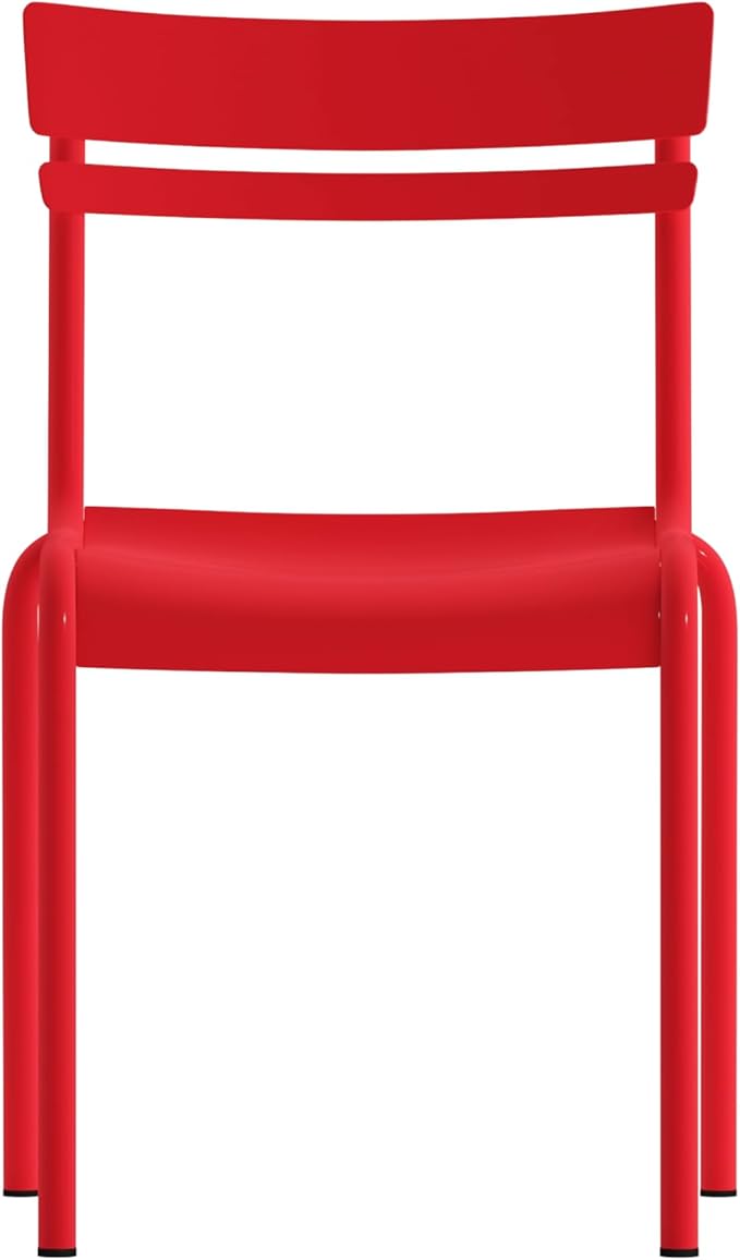 Flash Furniture Nash Commercial Grade Steel Stack Chair, Indoor-Outdoor Armless Chair with 2 Slat Back, Set of 4, Red