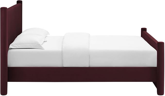 Modway Rael King Platform Bed Frame with Upholstered Headboard and Footboard in Mulberry – Stain-Resistant Performance Velvet King Size Bed with Rounded Posts