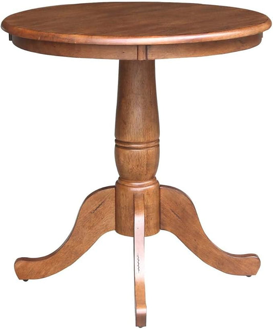 IC INTERNATIONAL CONCEPTS 30" Solid Wood Round Pedestal Table in Distressed Oak with 2 X-Back Chairs