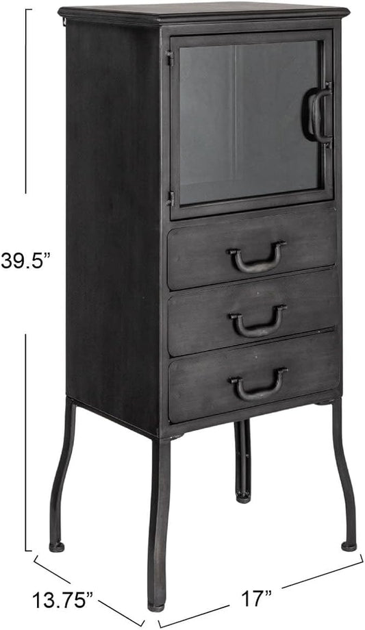 Creative Co-Op Sleek Metal Cabinet Storage with 3 Drawers, Black