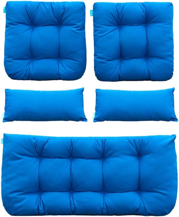 QILLOWAY Outdoor Patio Wicker Seat Cushions Group Loveseat/Two U-Shape/Two Lumbar Pillows for Patio Furniture,Wicker Loveseat,Bench,Porch,All Weather, Settee of 5 (Blue)