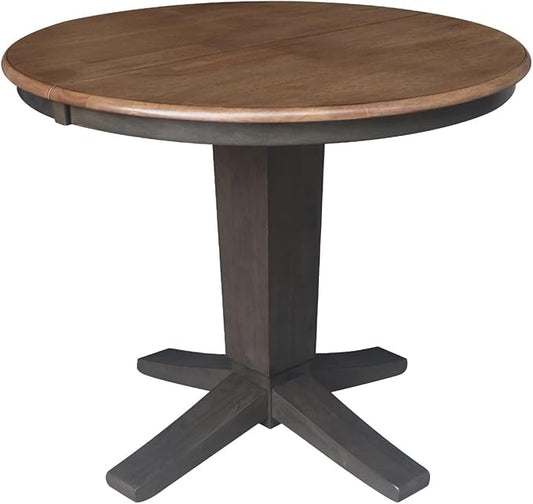 IC INTERNATIONAL CONCEPTS 36" Solid Wood Round Top Pedestal Dining Table with 12" Leaf - 30.1" H