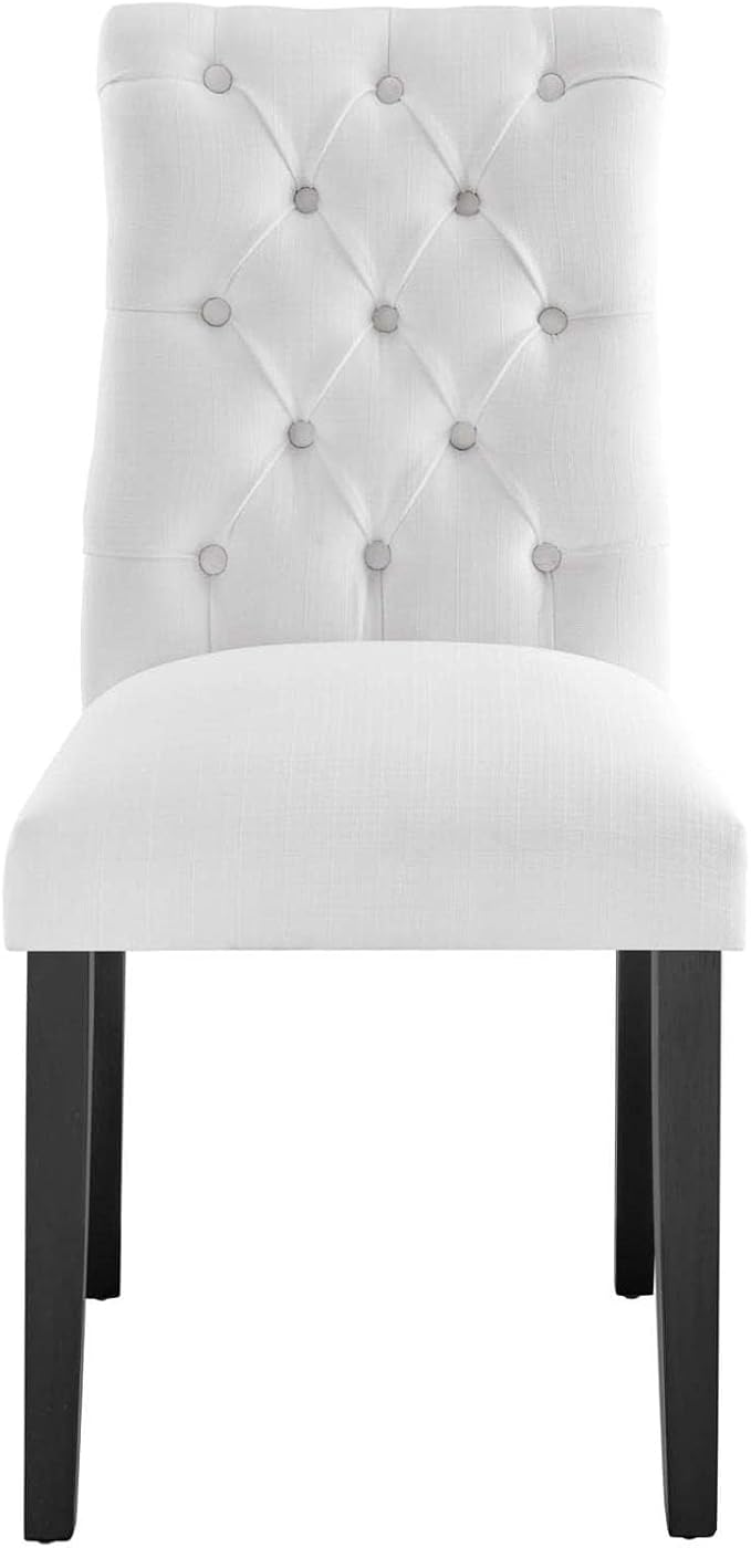 Duchess Button Tufted Fabric Dining Chair in White