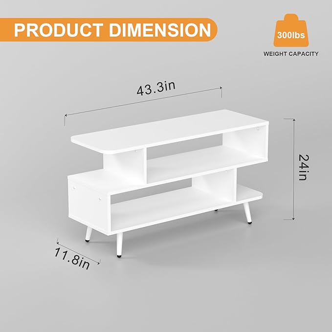 Lightdot TV Stand for TVs up to 45'', Modern Entertainment Center with 3 Storage Open Large Capacity for Collection, Media Console Table for Living Room/Entrance/Sofa Cabinet,Easy Assembly-White