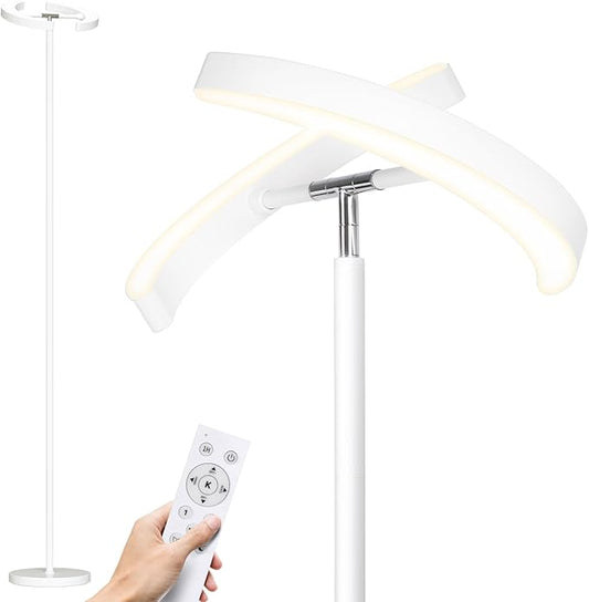 SUNMORY Floor Lamps for Living Room, 28W/1600LM Bright LED Floor Lamp with Remote & 2 Rotatable Lights, 74" Dimmable Tall Standing Lamp, Modern Reading Torchiere Corner Lamp for Bedroom Office, White