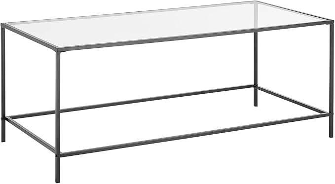 mDesign Glass Top Coffee Table - Large Minimalistic Rectangular Geometric Metal Accent Furniture Unit for Living Room, Basement, Home Office, Garage, and Bedroom - Black