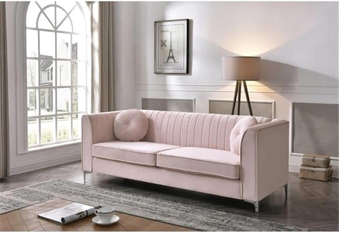 Glory Furniture Delray Velvet Sofa in Pink