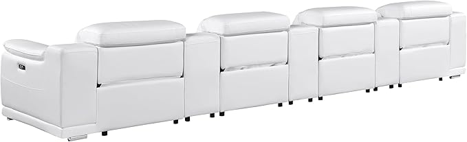 BlackJack Furniture Venice Top Grain Italian Leather Power Recline 7 Piece 4 Seater Sofa - 175" Theater Seating Modern Couch for Living Room Apartment with Adjustable Headrests & USB Port, White