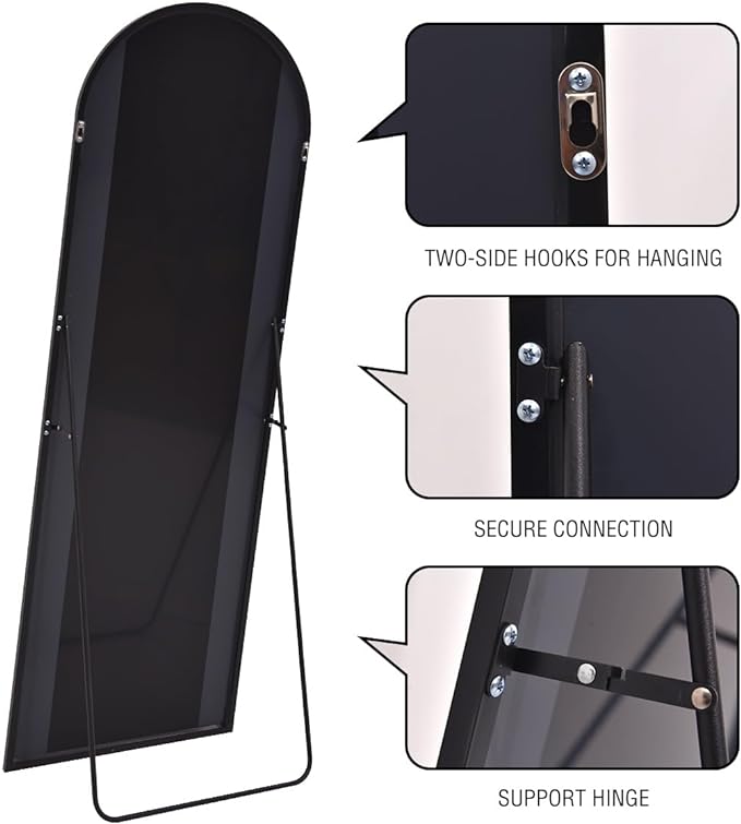 Floor Mirror, Full Length Mirror with Stand, Arched Wall Mirror, 27"x71", Black Floor Mirror Freestanding, Wall Mounted for Bedroom Living Room, Black