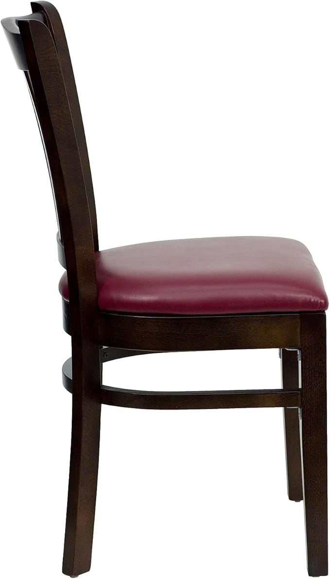 Flash Furniture 2 Pk. HERCULES Series Vertical Slat Back Walnut Wood Restaurant Chair - Burgundy Vinyl Seat