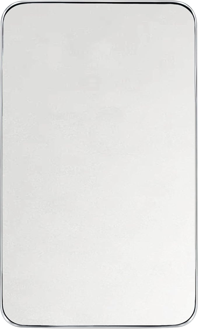 GRACTO 24x40'' Polished Nickel Metal Framed Bathroom Mirror for Wall in Stainless Steel Rounded Rectangular Bathroom Vanity Mirrors Wall Mounted