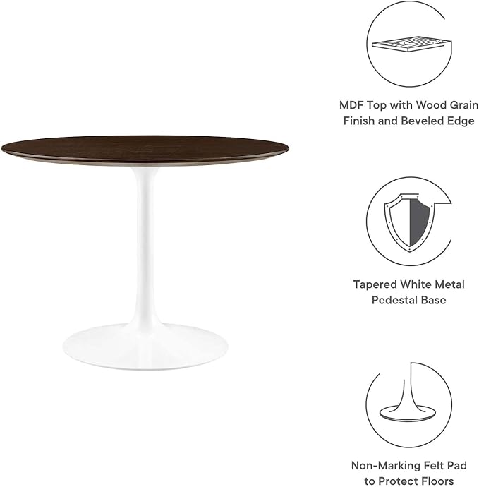 Modway Lippa Dining Table, 40", White Cherry Walnut