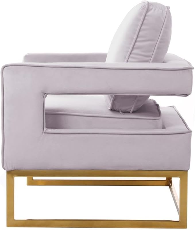 Meridian Furniture Modern | Contemporary Pink Velvet Upholstered Accent Chair with Stainless Steel Base in a Rich Gold Finish, 33.5" W x 29.5" D x 35.5" H,