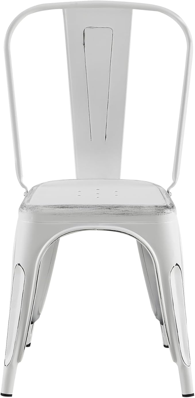 AC Pacific Stackable Metal Dining Chairs Set of 2 for Indoor and Outdoor Use, Durable Stacking Seat, Farmhouse Kitchen, Bar, Patio, Bistro, Cafe, Industrial Style, 2pcs, Sanded Matte White