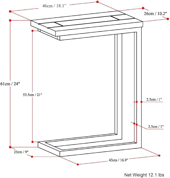 SIMPLIHOME Skyler C-Side Table - 18" Wide x 24" High Solid Mango Wood and Metal Slide-Under Table in Dark Brown, Industrial Accent Table or End Table for Living Room with Open Frame Design, Assembled
