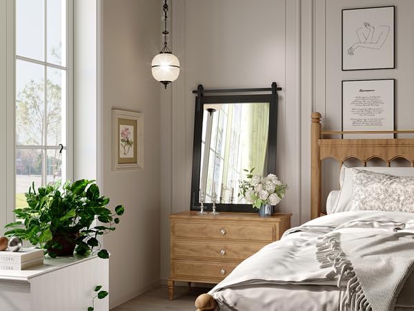 Farmhouse Bathroom Mirror, 28x32 Inch Black Vanity Mirror for Wall, Wood Framed Rustic Mirror Rectangular Wall Decor Mirrors for Entryway Living Room Bedroom