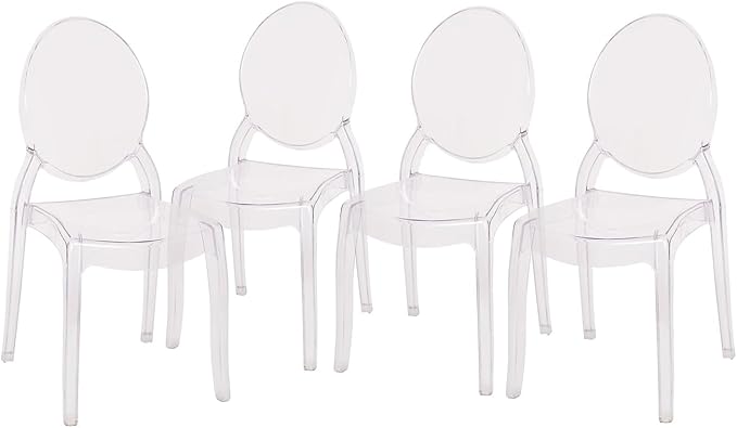 Flash Furniture Set of 4 Extra Wide Resin Ghost Chairs with 700 LB. Weight Capacity - Clear Kitchen and Dining Room Chair - Acrylic Event Chair for Indoor/Outdoor Use