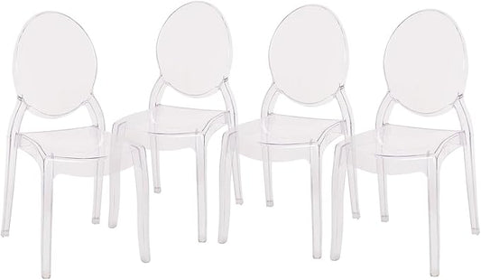Flash Furniture Set of 4 Extra Wide Resin Ghost Chairs with 700 LB. Weight Capacity - Clear Kitchen and Dining Room Chair - Acrylic Event Chair for Indoor/Outdoor Use