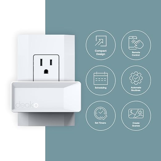 Deako Smart Plug, Compatible with Alexa, Google Assistant, Samsung SmartThings, Remote App Control, 15A/120V, White