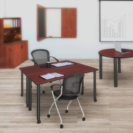 Regency Kee 42 x 24 in. Mobile Training Seminar Table- Mahogany Top, Black Legs