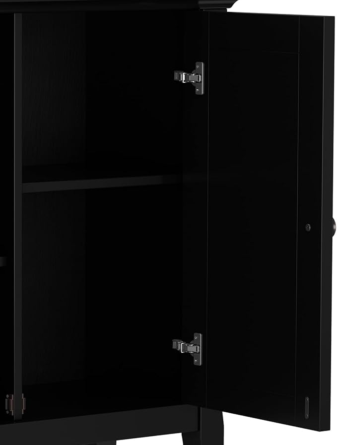 SIMPLIHOME Amherst 32-inch Wide Solid Wood Transitional-Style Low Storage Cabinet in Black for Living Room, Entryway, or Dining Area with Adjustable Shelves