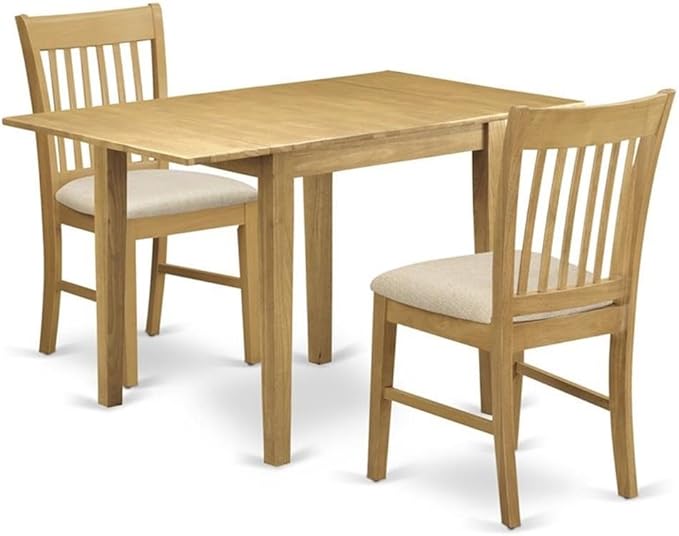 East West Furniture NDNO3-OAK-C 3 Piece Dining Set Contains a Rectangle Dining Room Table with Dropleaf and 2 Linen Fabric Upholstered Kitchen Chairs, 30x48 Inch, Oak